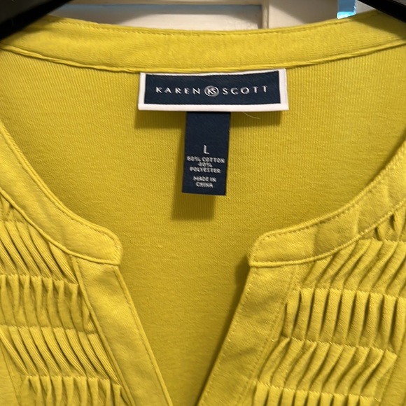 Chartreuse knit Blouse. Karen Scott Large. NWT. 60% Cotton 49% Polyester. - Picture 2 of 6